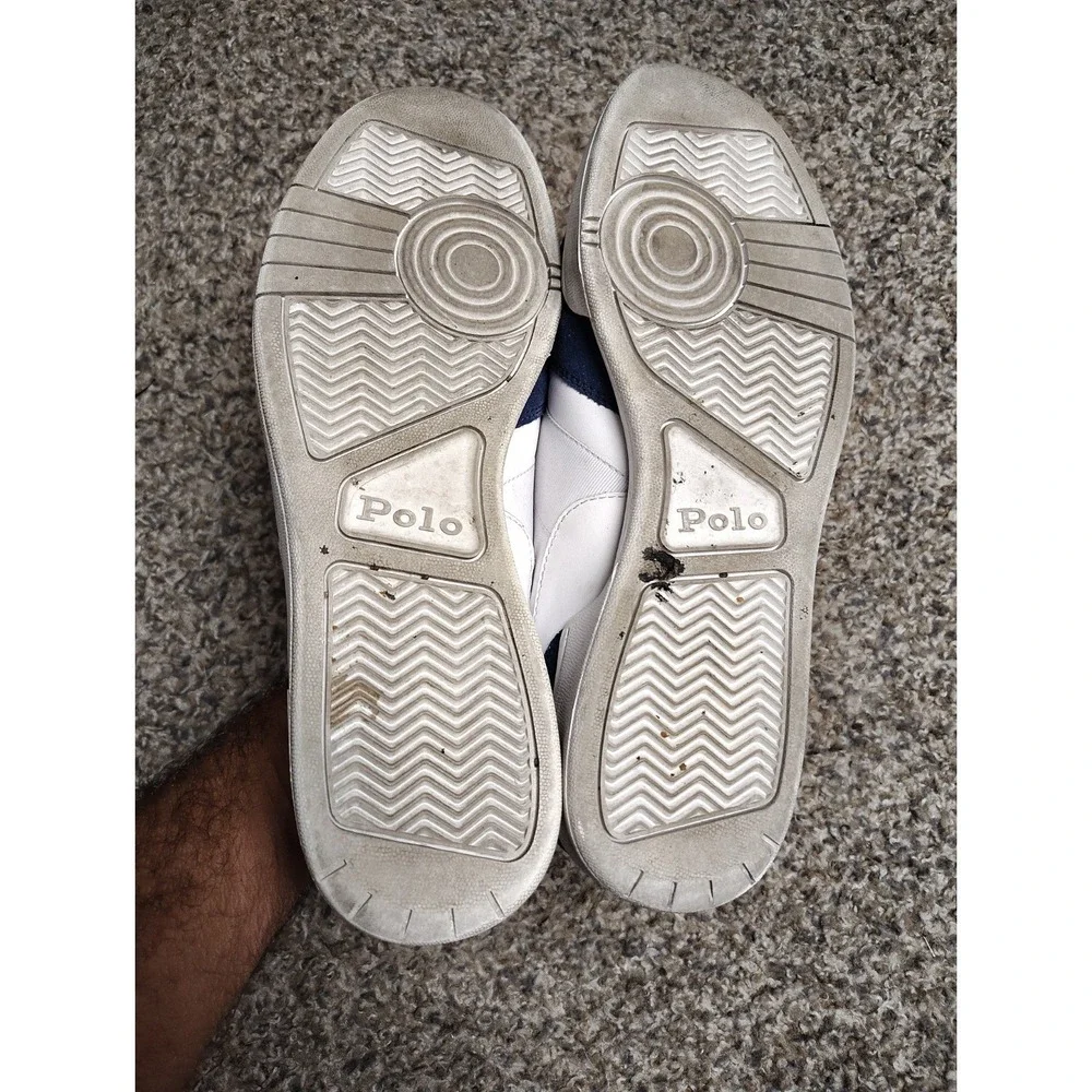 Polo Ralph Lauren Court Low Sneaker Men 10.5 White Navy Leather Pony UK 9.5